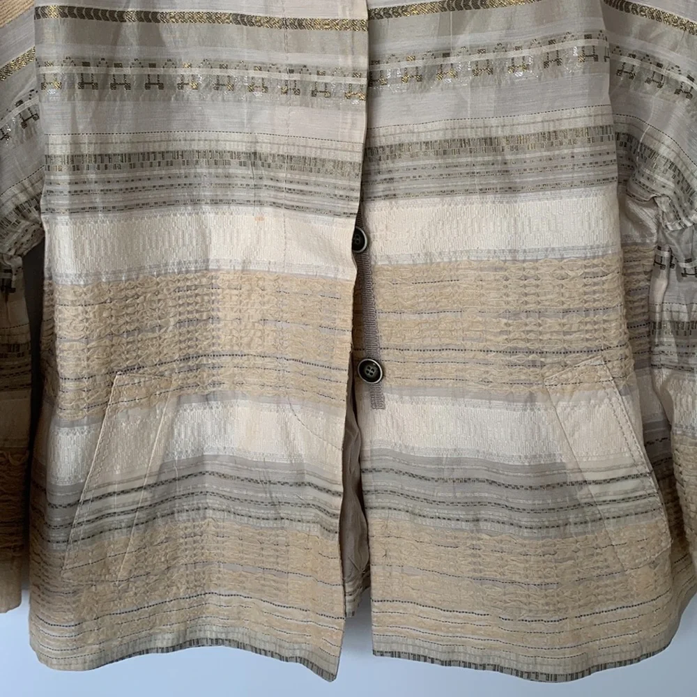 PIAZZA SEMPIONE Vintage Textured White, Beige, Gray, Gold Jacket - Size Medium - Picture 3 of 16